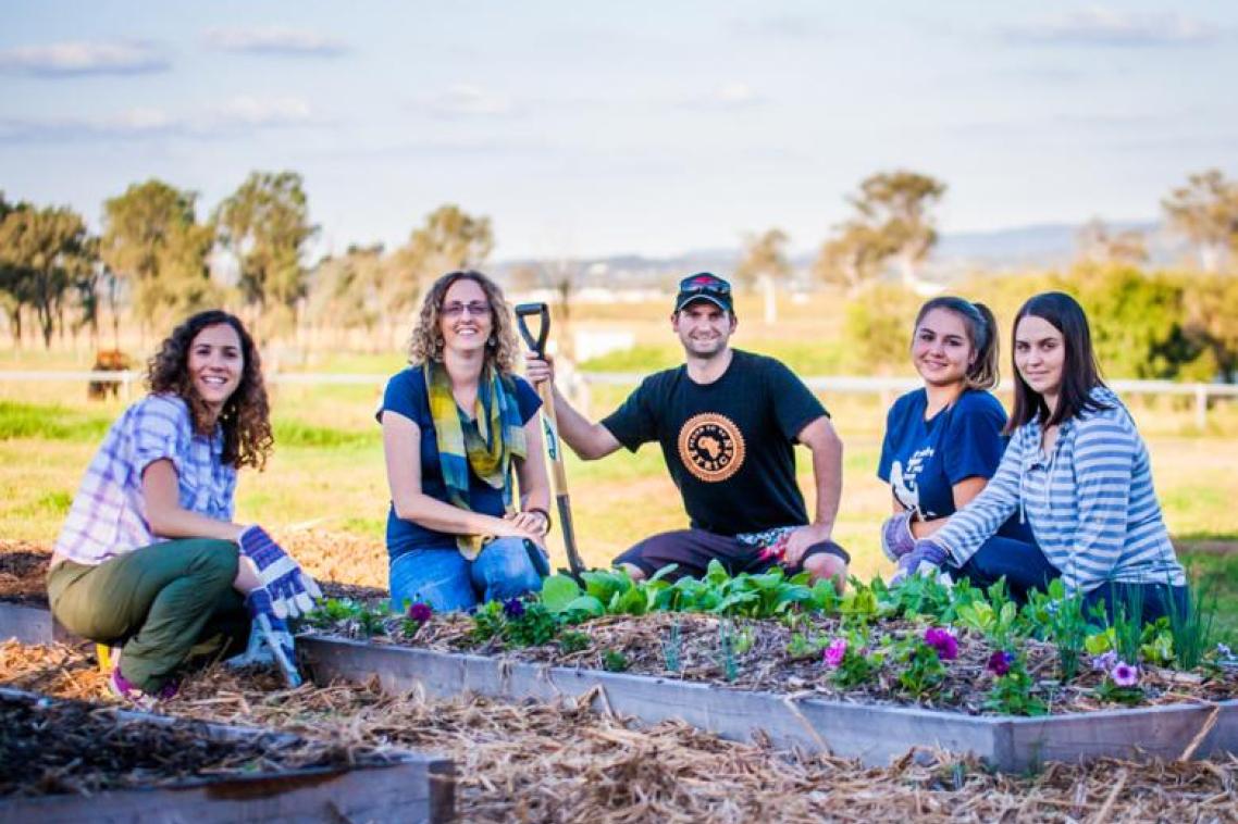 Students tending to a vegetable garden